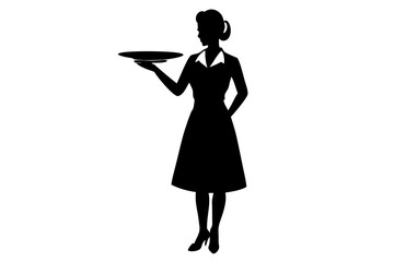 silhouette of a woman waiter butler holding empty