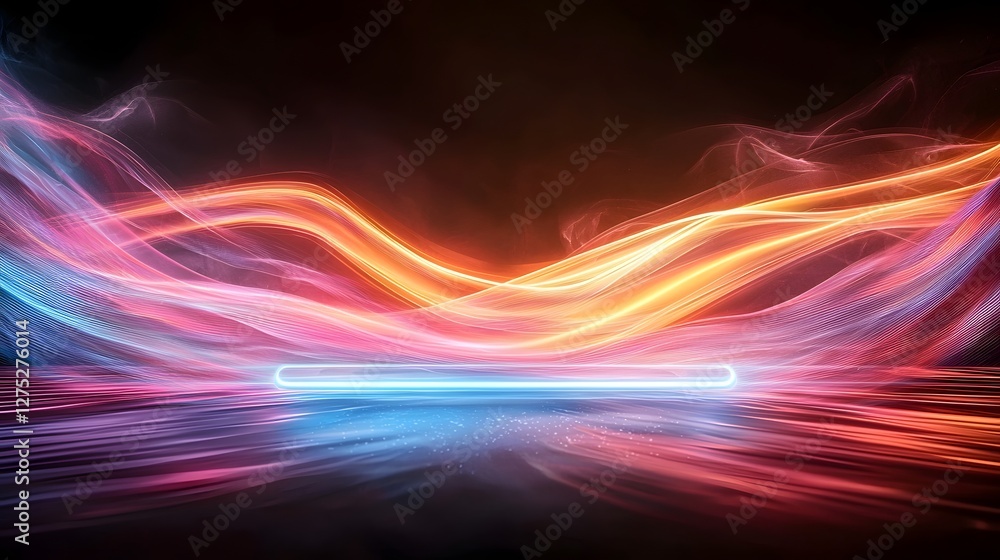 Poster Immersive neon portal design surrounded by fluid colorful vapor waves that blend abstract energy with an enigmatic sci fi inspired atmosphere creating a surreal and visually captivating landscape
