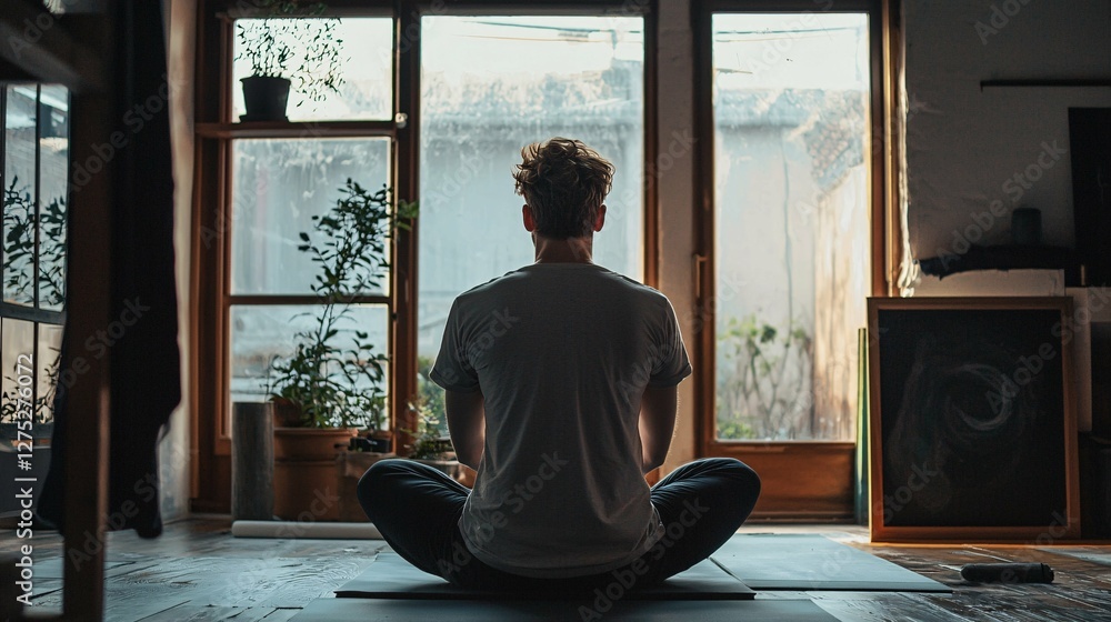 Aufkleber a person practicing mindfulness techniques in a minimalist studio showcases resilience and mental st