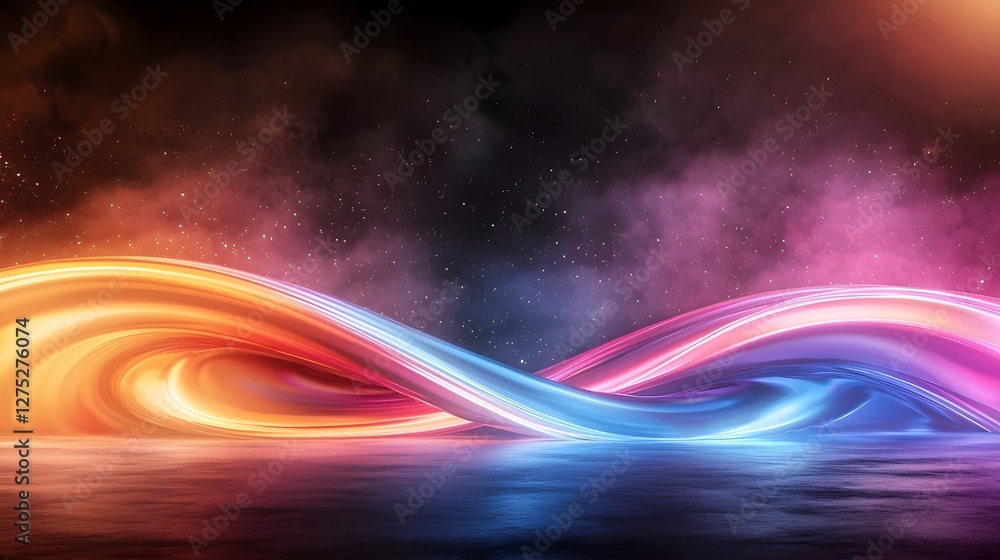 Poster captivating digital composition featuring a bold neon frame glowing intensely against a backdrop of 