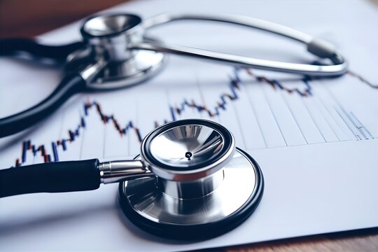 Stethoscope on Financial Chart: Healthcare Costs Analysis, Medical Economics, Investment in Health, Stock Market, Doctor Tool, Business Concept