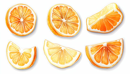 Obraz premium Juicy orange slices, food photography, white background, healthy eating