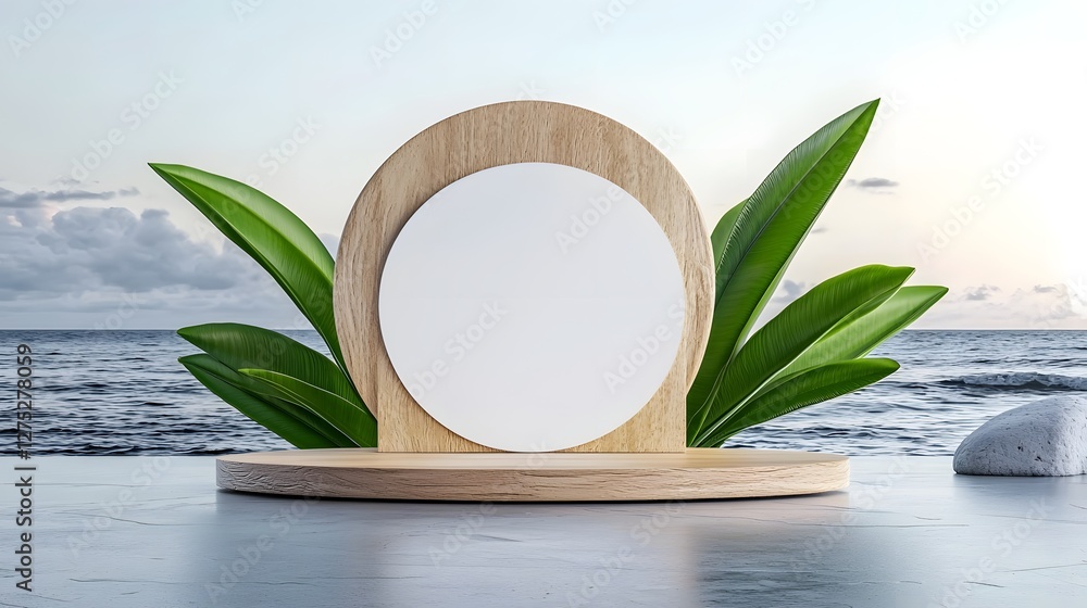 Poster balanced and visually harmonious product display composition showcasing an abstract wooden sculpture