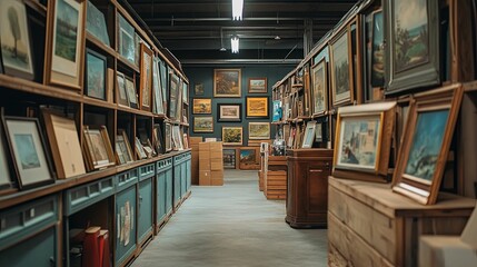 A Long Corridor Filled With Framed Artwork And Antiques
