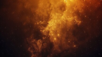 Obraz premium A vibrant cosmic scene featuring swirling golden clouds and sparkling stars, evoking a sense of wonder and the vastness of space.