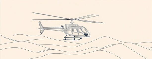 Helicopter in the Sky: A simple illustration of a helicopter soaring over a stylized landscape, evoking a sense of travel and adventure.