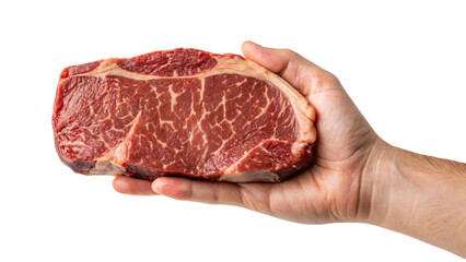 hand holding a piece of fresh raw meat