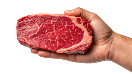 hand holding a piece of fresh raw meat