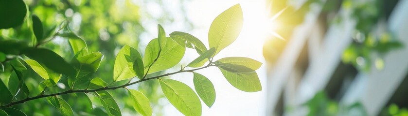 Sunlit Green Leaves and Sunlight in Nature