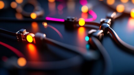 Interconnected data network with glowing components for global communication