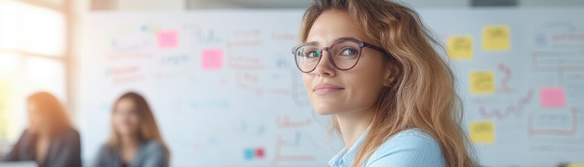 Obraz premium Thoughtful Woman in Modern Office Setting