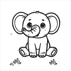 Cute Cartoon elephant Line Art Illustration. Perfect for coloring books, digital art, children's illustrations, education, back to school