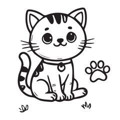 Cute Cartoon cat Line Art Illustration. Perfect for coloring books, digital art, children's illustrations, education, back to school