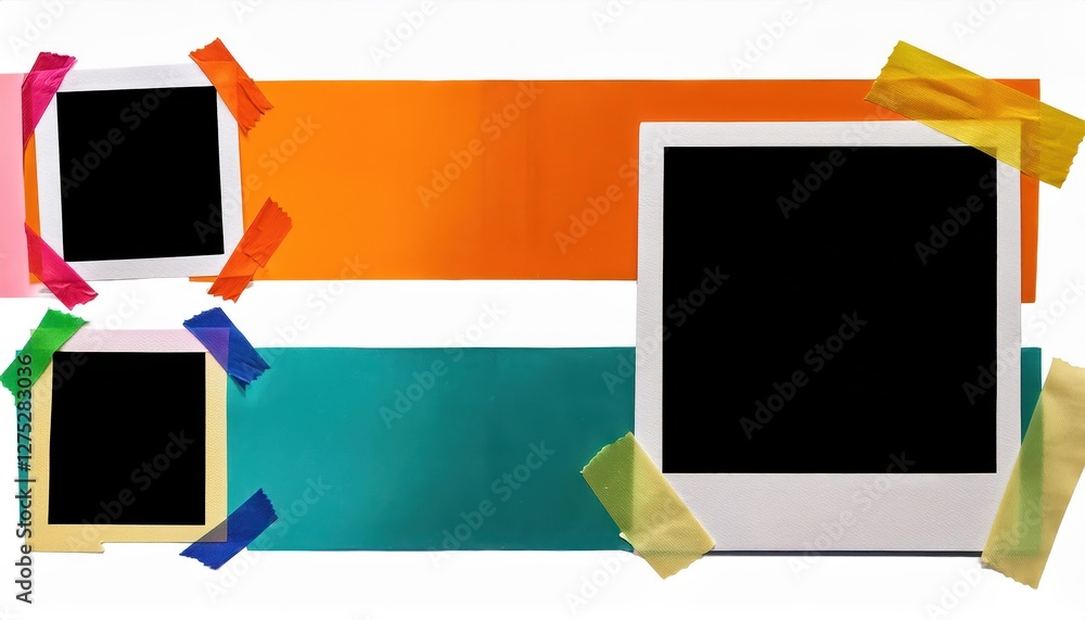 Aufkleber bright and colorful photo frames set showcasing playful scotch tape strips, perfect for adding pop t