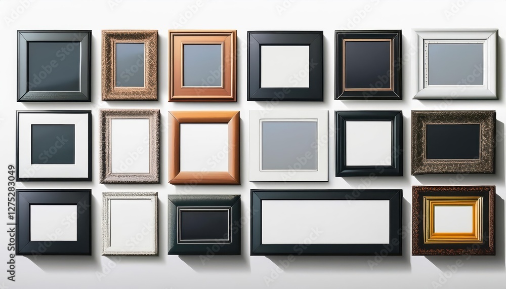 Poster collection of unique photo frames in various shapes minimalistic template mockups showcasing isolate