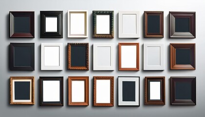 Collection of Isolated Photo Frames in Various Shapes Elegant and Versatile Template Mockups, Showcasing Artistic Flair with Rich Textures and Geometric Designs