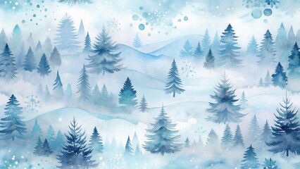 Obraz premium Serene Winter Wonderland A Misty Forest of Evergreens Under a Softly Falling Snow