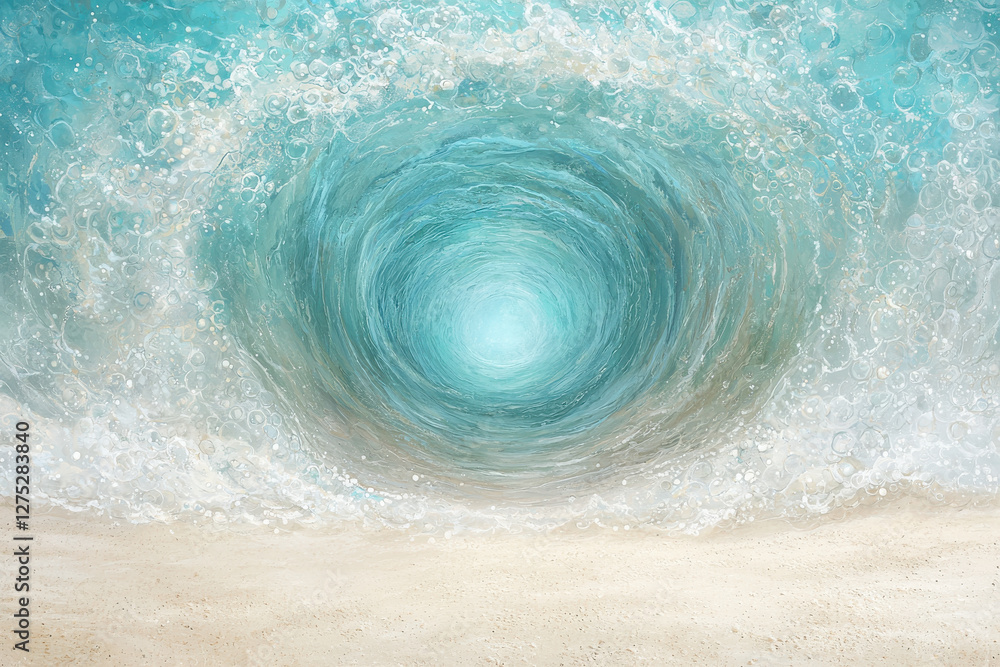 Poster mesmerizing turquoise wave spirals towards viewer, creating sense of depth and tranquility, sea and 