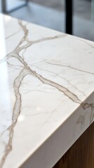 Aerial view of white marble kitchen countertop with copy space.
