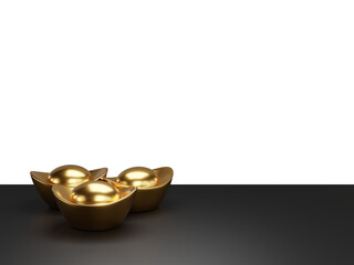 Chinese new year decorations gold yuan bao ingot high-resolution High-quality 3D rendering wallpaper object PNG
