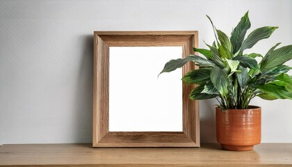 Lush Green Plant Framed by Rustic Wooden Elements Against a Transparent Backdrop, Evoking the Harmonious Coexistence of Nature and Minimalist Design in a Vibrant and Energized Scene