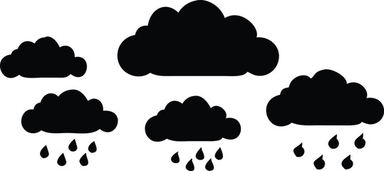 Blue Cloud Icon Set with Rain and Weather Symbols on Transparent Background