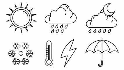 Blue Cloud Icon Set with Rain and Weather Symbols on Transparent Background