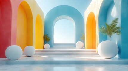 Bright and Modern Interior with Colorful Arches and Minimalist Design