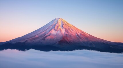 Fototapeta premium Majestic Mountain Peak Rising Above a Sea of Clouds at Sunrise