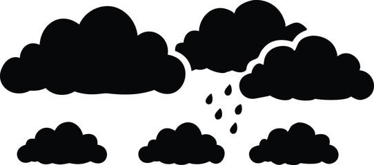 Blue Cloud Icon Set with Rain and Weather Symbols on Transparent Background