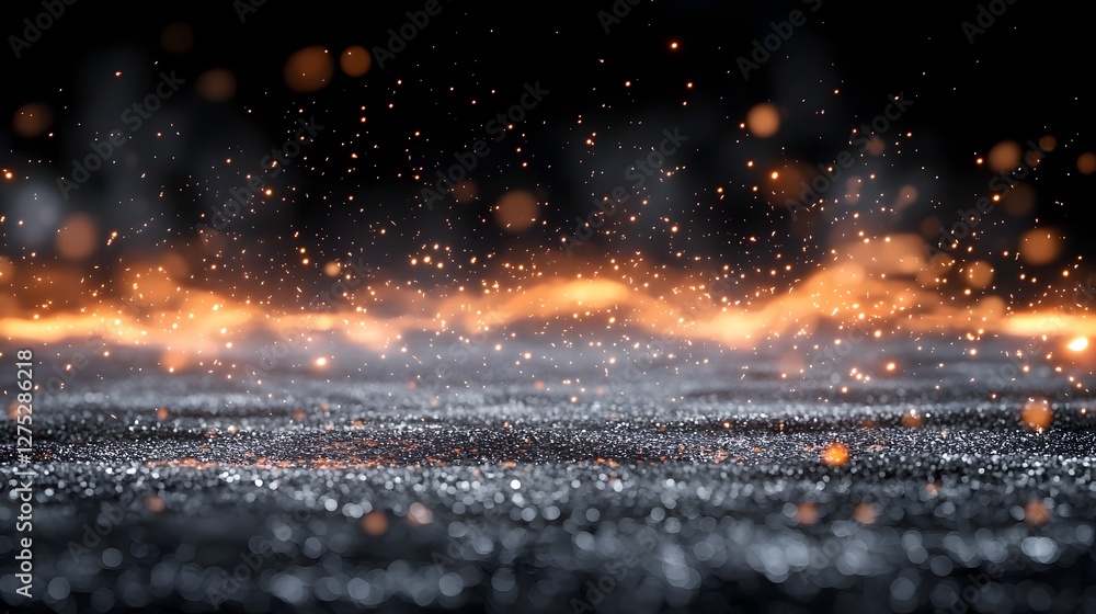 Poster captivating visualization of intense fire featuring luminous orange and red embers drifting through 