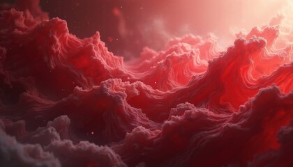 Abstract red, white background animation. Futuristic, hallucinogenic liquid flows with dynamic, cosmic energy. Organic, artistic design with swirling patterns evokes dreamlike galaxy fantasy.