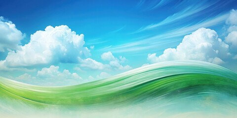 Obraz premium Serene Landscape A Dreamlike Vista of Rolling Green Hills Under a Bright Blue Sky with Fluffy White Clouds