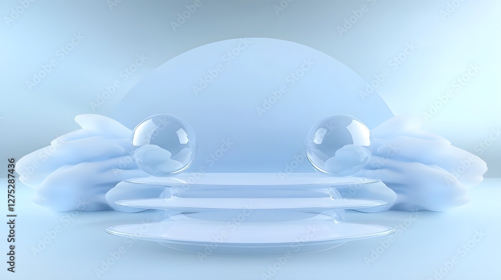 Leinwandbilder a sophisticated minimalist design featuring polished glass like spheres symmetrically placed on a ti