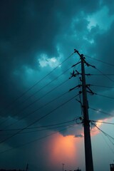 Stormy sky with utility pole against dark clouds, utility, wire, stormy