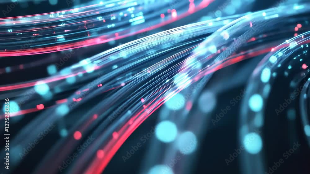 Poster abstract concept of data transfer using fiber optic technology in a high-speed network environment, 