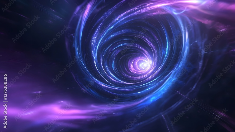 Fototapete Swirling Vortex of Cosmic Energy   A captivating abstract spiral composition where a mass of glowing purple and blue light forms a mysterious and dynamic celestial visualization