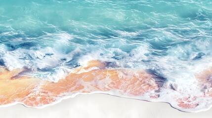 Captivating Top Down View of Abstract Beachscape with Vibrant Orange Shores and Crystalline Blue Waves  A unique and interplay of colors and textures creating a mesmerizing and serene natural scene