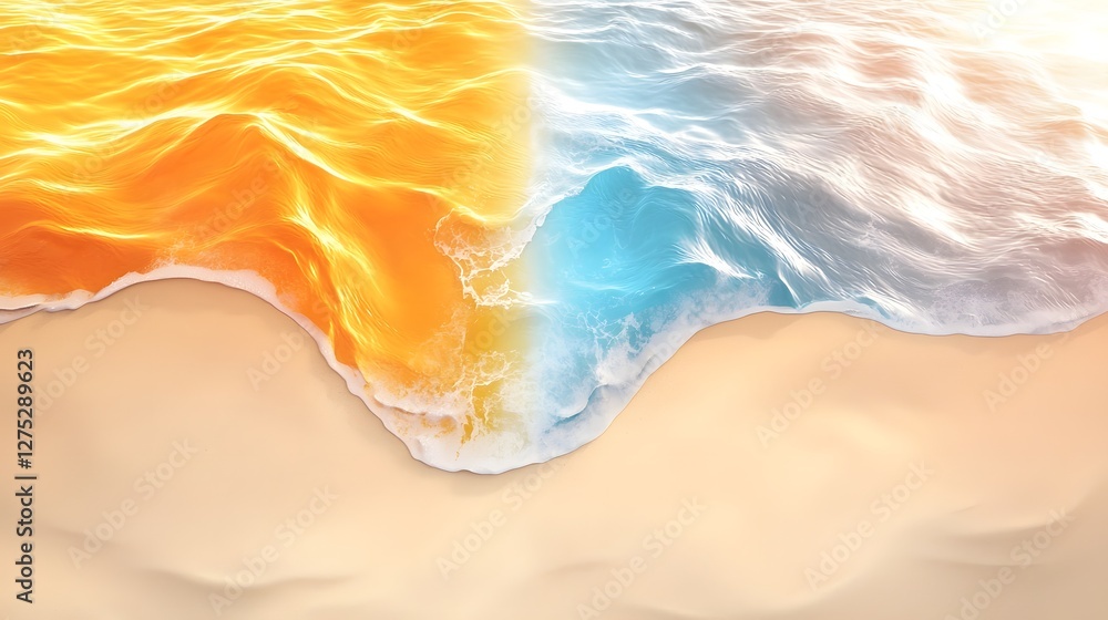 Aufkleber Visually Captivating Abstract Shoreline where Golden Sands and Azure Waters Blend Effortlessly into Swirling Natural Patterns Evoking the Serenity and Movement of the Ocean