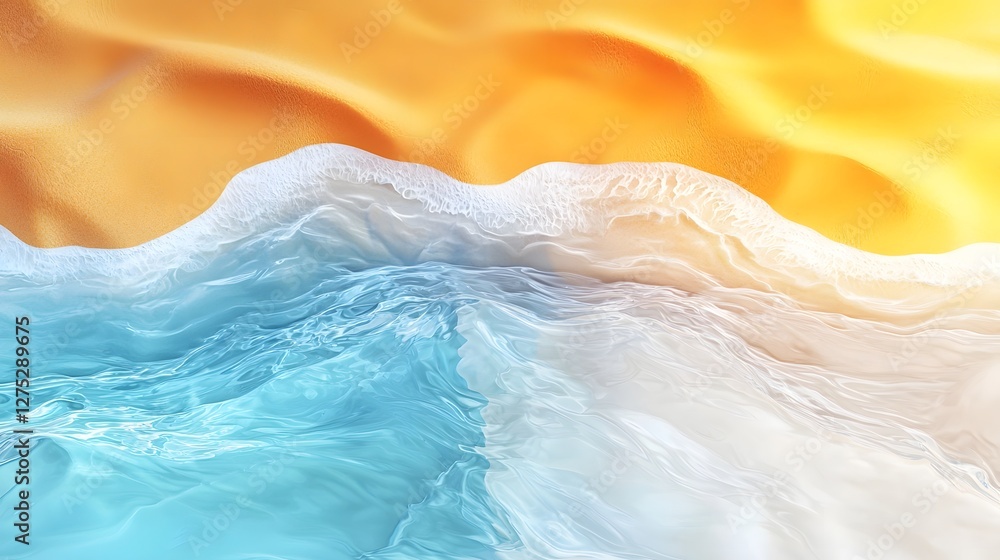 Poster A visually captivating abstract shoreline where golden sands and azure waters blend effortlessly into swirling natural patterns evoking the serenity and movement of the ocean