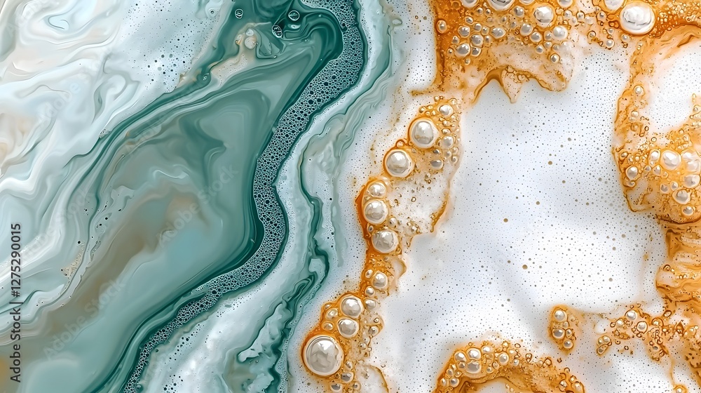 Poster A mesmerizing dreamy abstract art composition with vintage tones where delicate creamy bubbles swirl into fluid ethereal pigments creating a nostalgic and surreal visual experience