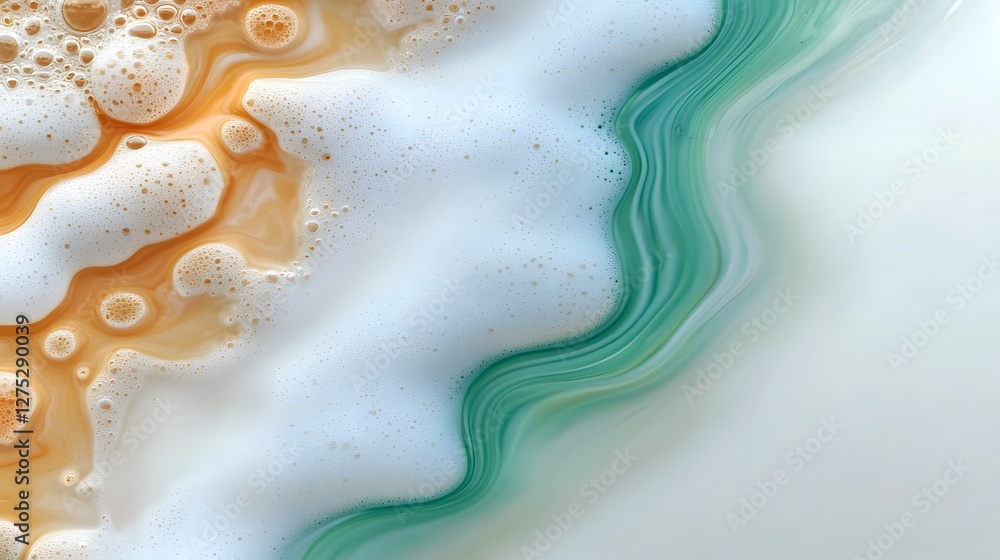 Poster elegant pastel hued abstract painting with fluid swirling patterns and dreamlike translucent bubbles