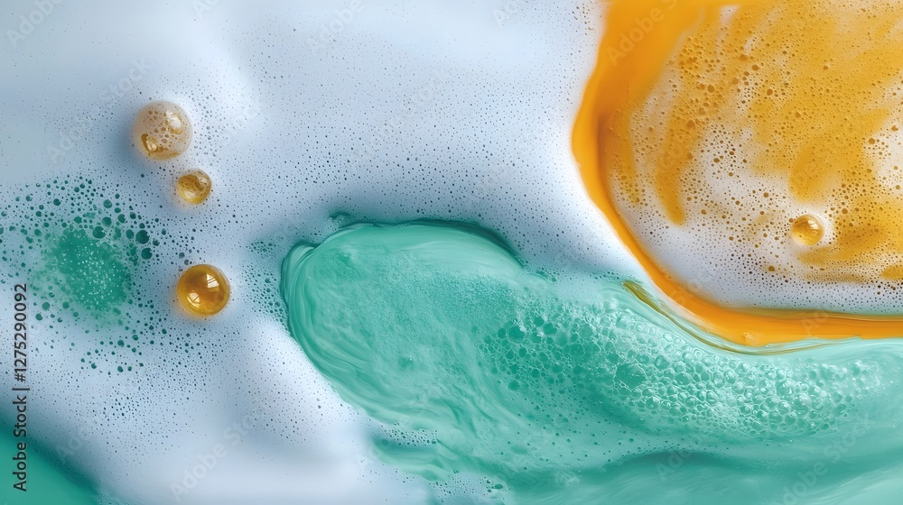 Aufkleber Stunning ethereal abstract artwork featuring a blend of retro inspired pigments floating bubbles and delicate textures creating a mesmerizing fusion of fluid movement and timeless aesthetics