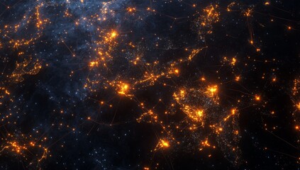 Global network, night lights, connections, data flow, abstract background, futuristic design, digital illustration, website banner