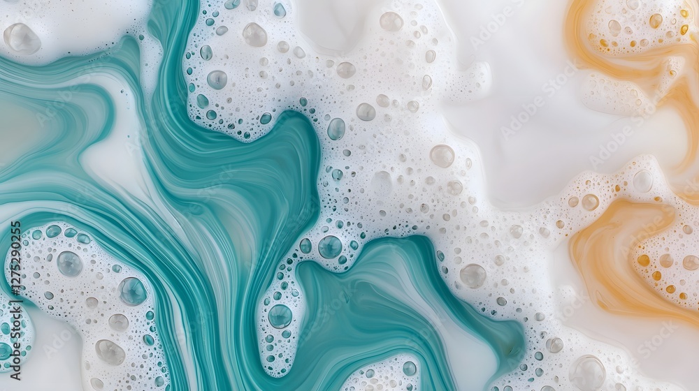 Aufkleber Mesmerizing Abstract Masterpiece with Dreamlike Floating Bubbles and Swirling Vintage Pigments   A captivating and timeless setting featuring a soft creamy