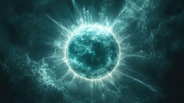 Radiant celestial sphere in swirling nebula