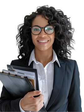 A portrait of a business women wearing glasses isolated on transparent background