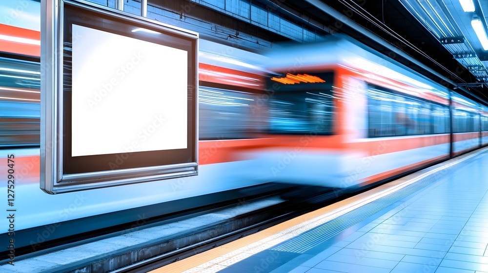Aufkleber high speed subway train rushing past station platform generating stunning abstract motion blur effec