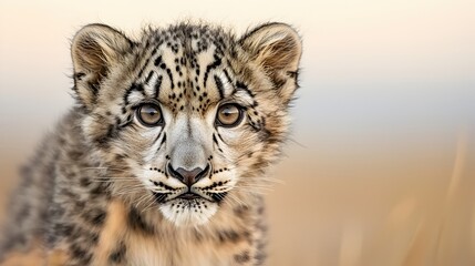 Obraz premium Adorable Snow Leopard Cub Portrait in Natural Habitat Background