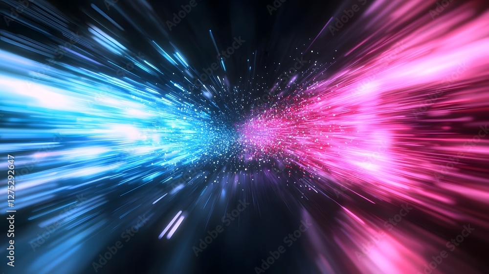 Poster a captivating abstract composition that depicts a surreal high speed perspective inside a neon lit t